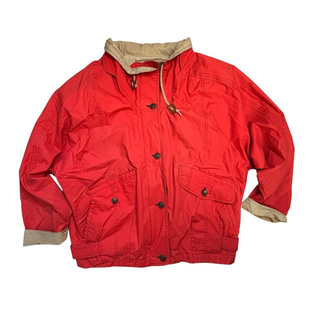 Vintage London Fog Jacket Unisex XS Seal of Oklahoma Buttons Light Coat Red